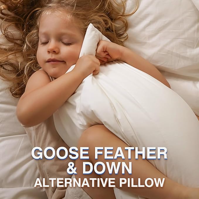 Goose Feather Pillows King Size Set of 2 - Hotel Down Bed Pillow for Sleeping, Soft 600 Thread Count Cotton Cover, Fluffy Support Surround Fill Polyester for Side, Stomach, Back Sleepers