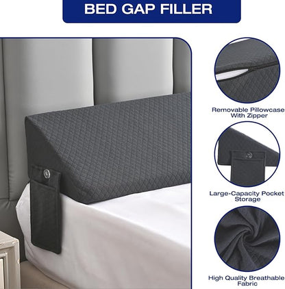 King Bed Wedge Pillow for Headboard Mattress Long Wedge Pillow Bed Bolster King Gap Filler Nora Pillows for Dorm Sleeping Backest Home Decor RV House Accessories Hotel Must Haves Grey