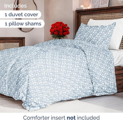 Duvet Cover Twin/Twin XL Size Set - Extra Soft Floral Duvet Cover 68 x 90 with 1 Pillow Sham - Comfy, Breathable Floral Bedding Set - Hotel Luxury & Fade Free with Zipper Closures & Ties - Blue Meadow