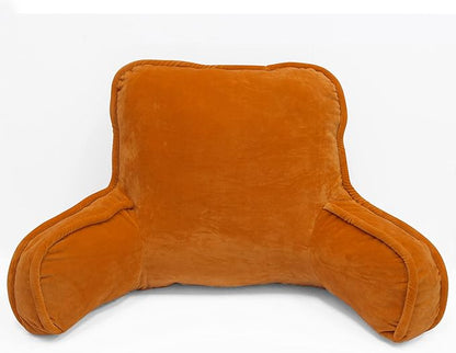 Super Soft Velvety Backrest Reading Bed Rest Pillow with Arms and Pockets 18" H for Sitting in Bed Couch Sofa, Back Support Wedge Cushion with Removable Cover, 20" x 18" x17", Burnt Orange