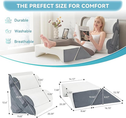 Kingfun 6pcs Orthopedic Bed Wedge Pillow Set for Sleeping, Memory Foam for Sleeping,Breathable Triangle Pillow Wedge, Post Surgery Memory Foam for Back, Leg Pain Relief, Sitting