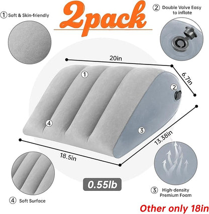 2 Pack Portable Inflatable Wedge Pillow,Body Positioner for Sleep Support, Adjustable Travel Pillow - Lightweight Bed/Leg Support Pillow, Fast Inflation，for Home Outdoor Travel
