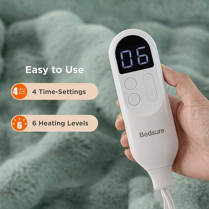 Bedsure Fluffy Bubble Faux Fur Heated Blanket Throw - Super Soft Electric Blanket, Heating with 6 Heating Levels, 4 Time Settings, 3-Hour Auto-Off, Decor Gifts for Home, Green, 50x60 inches