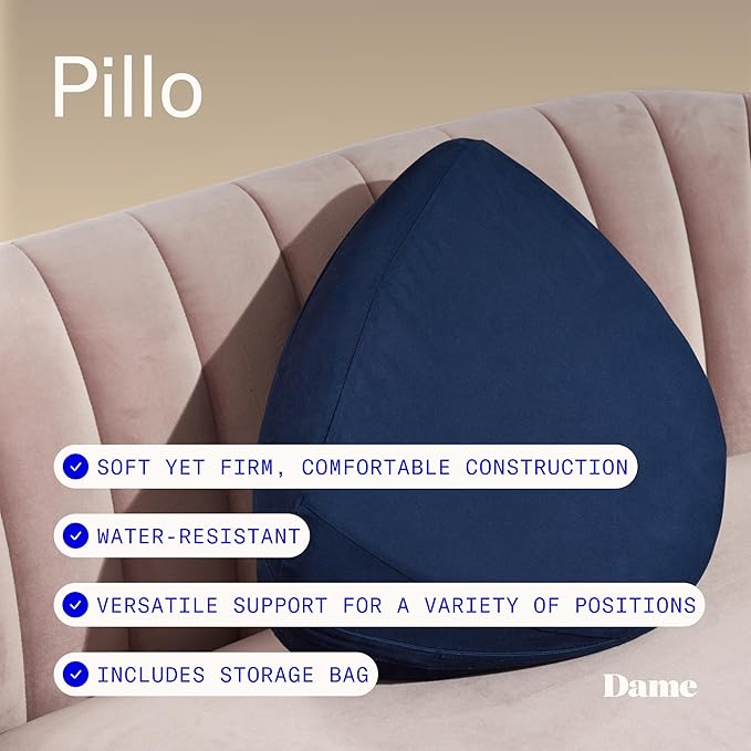 Dame Products Triangle Wedge Pillow for Couples - Support Cushion for Intimacy & Body Alignment - Bed Positioning Pillow with Washable Cover & Waterproof Liner - Indigo Color