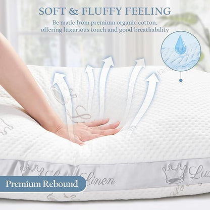 Organic Cotton Standard Bed Pillows, Shredded Memory Foam Pillows, Adjustable Bed Pillow for Sleeping, 18"x26"Organic Cotton Bed Pillows for Side, Back, Stomach Sleepers（Pack of 1）