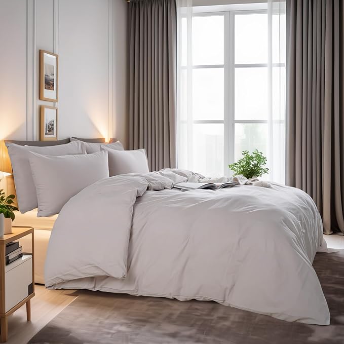 NEXHOME PRO Duvet Cover Twin Size, 100% Washed Cotton Orgnic Linen Like Textured Breathable Durable Comfy, 3 PCs Home Bedding Set
