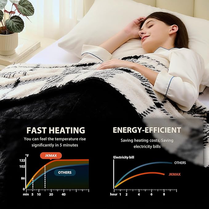 Heated Electric Blanket King Size - 100"x90" Flannel Heating Blanket with 10 Heating Levels & 5 Time Settings Over-Heat Protection, Winter Warmer for Adults with ETL Certification（Black）