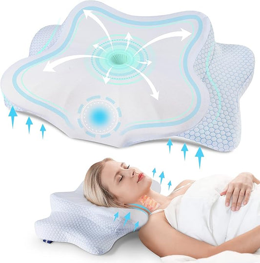 DONAMA Cervical Pillow for Neck and Shoulder,Contour Memory Foam Pillow,Ergonomic Neck Support Pillow for Side Back Stomach Sleepers with Pillowcase-Standard Size
