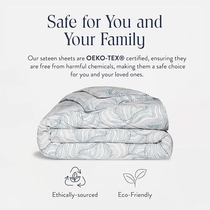 Brooklinen Luxury Sateen Duvet Cover - 100% Cotton, King/California King Size in Oyster Blue with Extra-Long Corner Ties and Button Closure - Best King/Cali King Duvet Covers