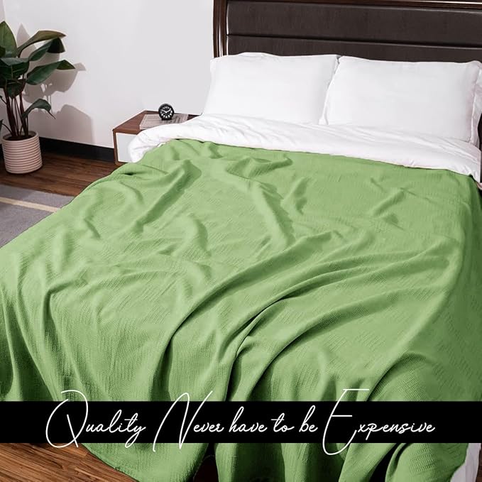 Avalon Bedding 100% Cotton Blankets King Size Thermal Blanket (108"x90") - Perfect Cotton Blanket King Size for Layering Bed in Any Season - Cotton Blankets for Bed (Green)