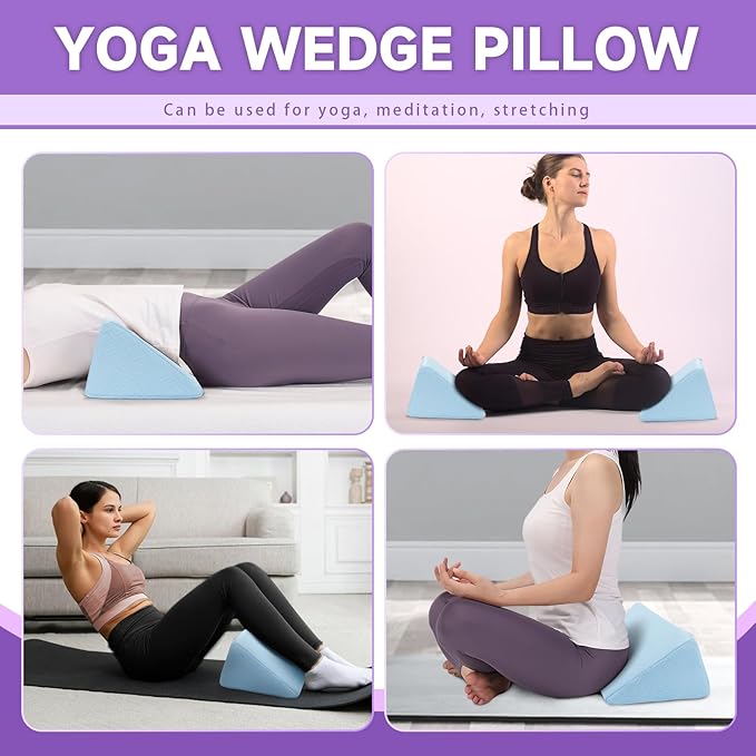 Small Wedge Pillow, Small Wedge Pillow for Sleeping, Foam Wedge for Yoga, Laptop, Memory Foam Positioning, Foam Pillow for Chair, Provide Support and Relieve Fatigue(Blue-17.7")