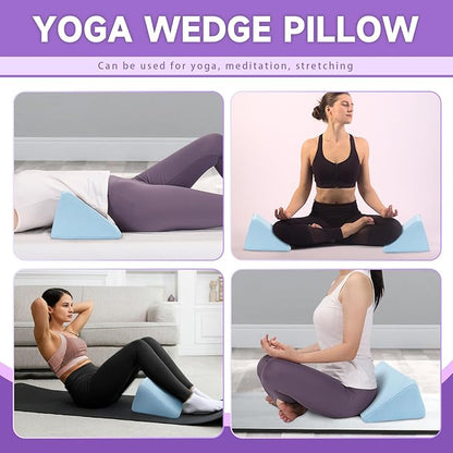 Small Wedge Pillow, Small Wedge Pillow for Sleeping, Foam Wedge for Yoga, Laptop, Memory Foam Positioning, Foam Pillow for Chair, Provide Support and Relieve Fatigue(Blue-17.7")