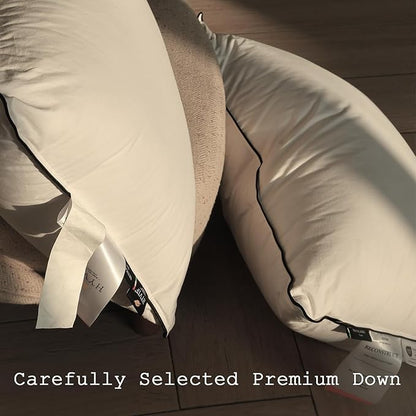 Luxury High Fill Power Goose Down Pillows 700Fill， Breathable Cotton Shell, Orthopedic Support for Back, Stomach Side Sleepers, Standard Size Bed Pillows 20"x26", 2 Pack
