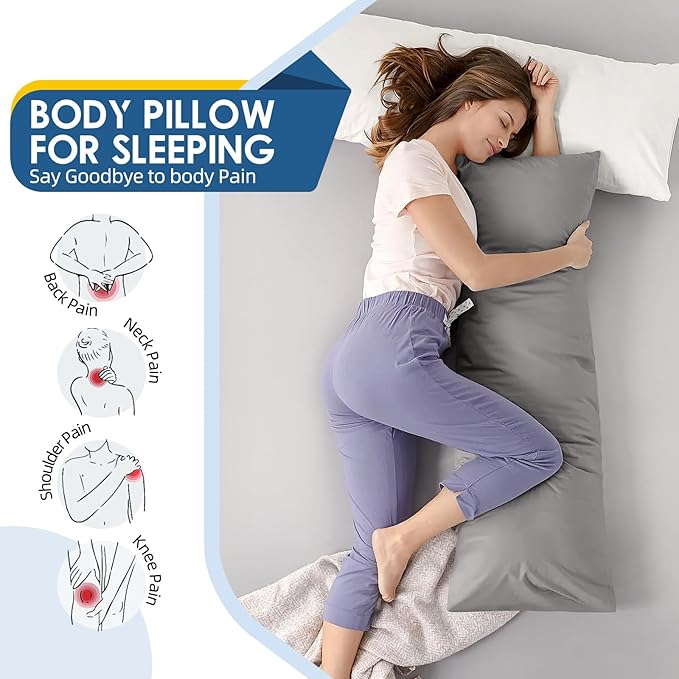 MAGIC ELEPHANT Body Pillow, Memory Foam Body Pillow for Adults, Long Pillow for Bed and Sleeping, Full Long Bed Pillow Insert with Cover (Grey, 20x54 Inch)