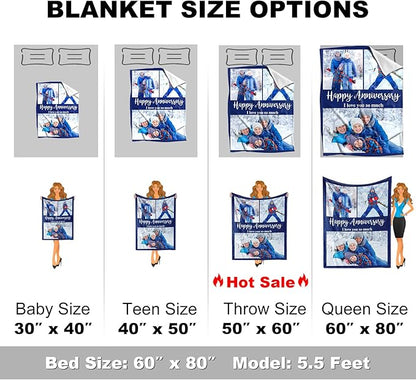 Yoke Style Ships Next Day, Custom Blanket with Photos Text, Picture Blankets Customized for Couple Gifts, Personalized Blankets and Throws Birthday Gift for Mom Dad Girlfriend Boyfriend Women Men