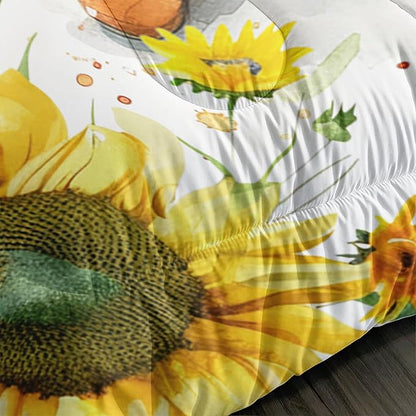 Cartoon Green Wild Frog Comforter 3Pcs Yellow Sunflower Bedding Queen Tropical Amphibian Animal Quilt Set for Kid Teen Girl Boy Adult Botanical Leaf Bed Decor with 1 Comforter and 2 Pillowcases