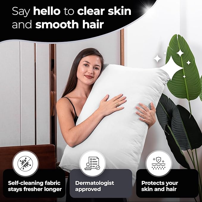 Silvery Silver Infused Bed Sheets Set - Ultra-Soft Temperature-Regulating Fabric with Self-Cleaning Technology™ That Stays Fresh 3X Longer for Hygienic Sleep (White, Queen)