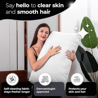 Silvery Silver Infused Bed Sheets Set - Ultra-Soft Temperature-Regulating Fabric with Self-Cleaning Technology™ That Stays Fresh 3X Longer for Hygienic Sleep (White, Queen)