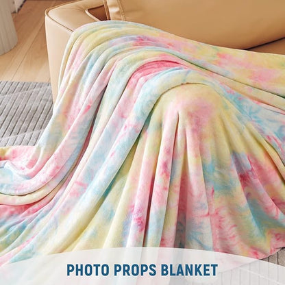 KAWAHOME Sherpa Fleece King Size Blanket for Bed - Extra Warm and Heavy Thick Blankets for Winter, Super Soft 500GSM Plush Blanket, 108" X 90" Rainbow