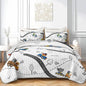 AILONEN Construction Truck Quilt 3-Piece Queen Cartoon Bear Bedspread Coverlet for Boys Work Road Print Quilt with 2 Pillowcases Soft and Lightweight