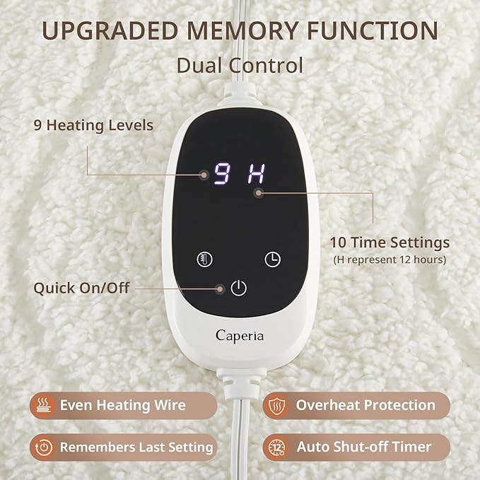 Heated Mattress Pad King, Electric Mattress Pad with 9 Heat Settings, Memory Function, Fast Heating, 1-12 Hours Auto Off, Deep Pocket, Machine Washable, 78"x 80", White