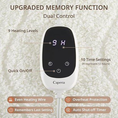 Heated Mattress Pad King, Electric Mattress Pad with 9 Heat Settings, Memory Function, Fast Heating, 1-12 Hours Auto Off, Deep Pocket, Machine Washable, 78"x 80", White
