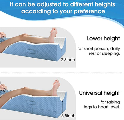 Elevation Pillows for Leg After Surgery, Memory Foam Adjustable Wedge Pillow for Injury or Rest, Ankle Pillow for Sleeping Blood Circulation Light Blue/Single Leg
