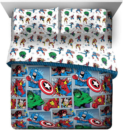 Jay Franco Marvel Avengers Fighting Team 5 Piece Queen Bed Set - Includes Reversible Comforter & Sheet Set Bedding - Super Soft Fade Resistant Microfiber (Official Marvel Product)