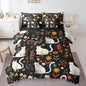 Feelyou Cute Cat 7 Piece Bedding Set Floral Flower Comforter Set with Sheets for Kids Boys Girls Nature Plants Bed in a Bag Black Colorful Bed Set Soft Lightweight