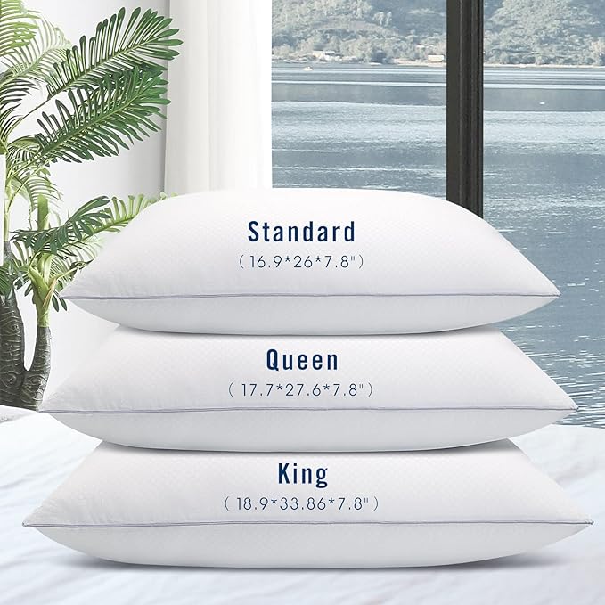 Bed Pillows for Sleeping 2 Pack, Standard Size Pillows Set of 2,Down Alternative Filling, Pillow for Back, Stomach or Side Sleepers Grey
