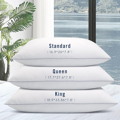 Bed Pillows for Sleeping 2 Pack, Standard Size Pillows Set of 2,Down Alternative Filling, Pillow for Back, Stomach or Side Sleepers Grey