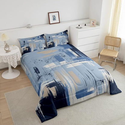 Feelyou Abstract Bedding Set Kids Modern Abstract Art Comforter Set Light Blue Black Comforter for Boys Room Decor Lightweight Duvet Set Toddler Size with 1 Pillow Case