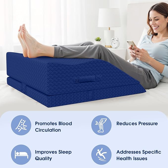 Elevation Pillows for Leg After Surgery, Memory Foam Adjustable Wedge Pillow for Injury or Rest, Ankle Pillow for Sleeping Blood Circulation Blue/Double Leg