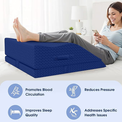 Elevation Pillows for Leg After Surgery, Memory Foam Adjustable Wedge Pillow for Injury or Rest, Ankle Pillow for Sleeping Blood Circulation Blue/Double Leg