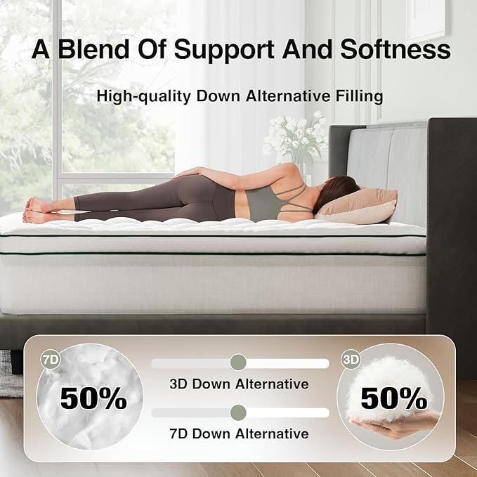 Novilla King Mattress Topper, Soft Pillow Top for Dorm Bed, Breathable Quilted Mattress Pad Cover with Deep Pocket, Down Alternative Fill, Machine Washable Back to School Essentials