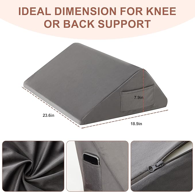 Knee Pillow for Back Sleeping, Leg Pillow Knee Wedge Pillow, Memory Foam Wedge Pillows for Legs After Surgery, Triangle Pillow for Knee Support, Leg Elevation, Knees Hip Back Pain Relief, Short Plush