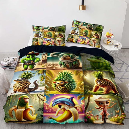 Italian Brainrot Bedding Duvet Cover Set,Funny Fusion AnimalsTwin Full Queen King Comforter Cover Bedding Set for Kids Boys Bed Decor Gifts ﻿ (Color 8,Twin (68" x 90"))
