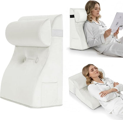 Daneey Reading Pillows for Sitting in Bed Adult Back Pillow for Sitting Up, Back Support Pillow for Bed, Foam Wedge Pillow for Neck, Lumbar, Back, White, 20 * 9 * 22IN, Velvet