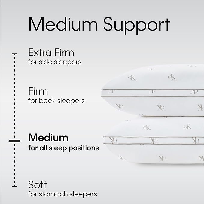 Calvin Klein Logo Medium 20" x 36" King Size Set of 2 Bed Pillows for Sleeping, White