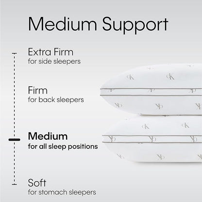 Calvin Klein Logo Medium 20" x 36" King Size Set of 2 Bed Pillows for Sleeping, White