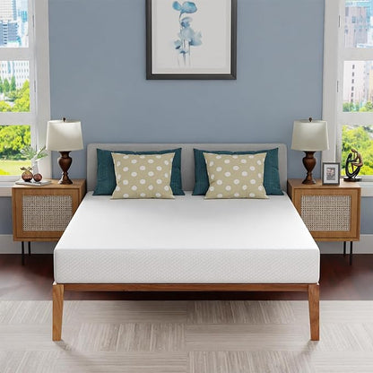 FDW | 8 Inch Queen Mattress | Medium Firm | Gel Memory Foam Mattress | White | Bed in a Box, CertiPUR-US Certified | Pressure Relief, Cooling Ventilated Foam | Washable Removable Cover