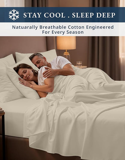 LANE LINEN 100% Egyptian Cotton Queen Sheet Set, Soft & Comfy Hotel Like Thick Fully Elasticized Mercerized Cotton Queen Size Set, No Pill Fade Resistant Queen Sheets, 15" Deep Pocket - Summer Sand