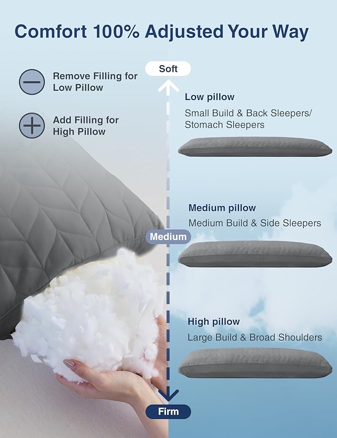 ZonLi Adjustable Memory Foam Body Pillow for Adults, Firm Support Long Pillow for Side Sleepers, Elegant Quilted 20x54 inch, Grey