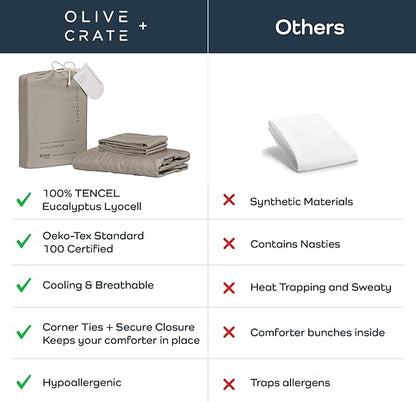 Olive + Crate Tencel Eucalyptus Cooling Duvet Cover Set - Hypoallergenic, Lyocell Tencel Duvet Cover - Temperature Regulating with Hidden Button Closure & Corner Ties - King Size [Taupe Sand]
