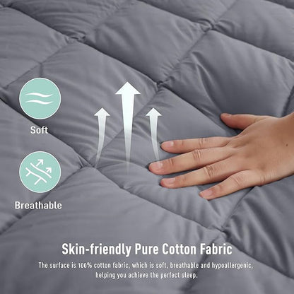 Full Size Mattress Pad Cotton Top Mattress Cover Quilted Fitted Mattress Protector with 18-22" Deep Pocket Down Alternative Fill Noiseless & Breathable (Full, Dark Grey)