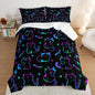 3D Neon Cat Kids Comforter Set,Gradient Line Cat Toddler Comforters Twin Size for Teens Kids Boys Girls Room Decoration,Black Kawaii Bedding Sets with 2 Pillowcases.