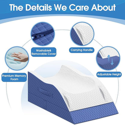 Elevation Pillows for Leg After Surgery, Memory Foam Adjustable Wedge Pillow for Injury or Rest, Ankle Pillow for Sleeping Blood Circulation Blue/Double Leg
