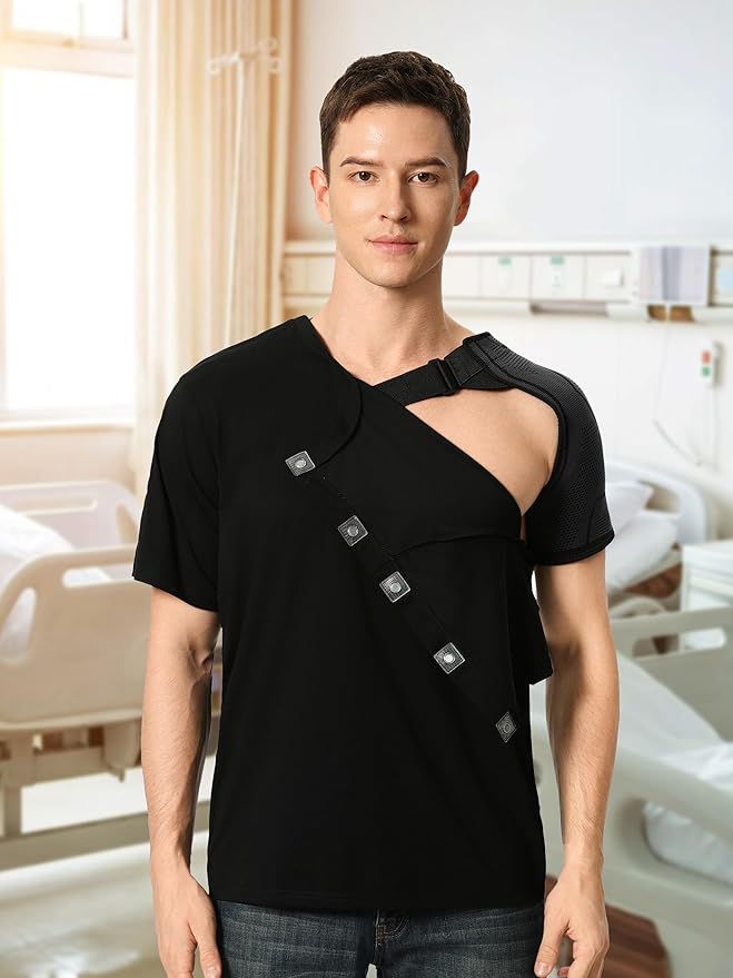 Magnetic Buttons Post Shoulder Surgery Recovery Shirt for Men V-Neck Tear Away Adaptive Chemo Port Clothing for Women