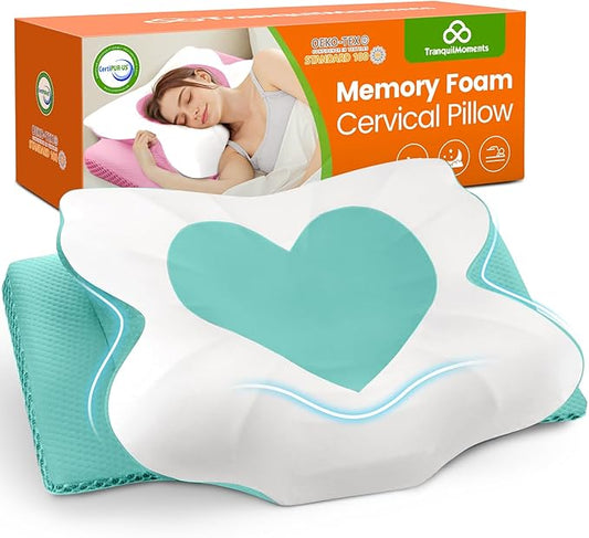 Cervical Neck Pillow for Sleeping, Memory Foam Side Sleeper Pillow, Ergonomic Pillows for Neck Pain Relief, Shoulder Support Pillows for Side Back Stomach Sleepers (Green, King Size)