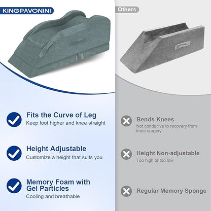 KingPavonini Adjustable Leg Elevation Pillows for After Surgery, Ergonomic Curve Keeps Knee Straight, Memory Foam Leg Pillow Elevation for Blood Circulation, Swelling and Pain Relief (Single Leg)